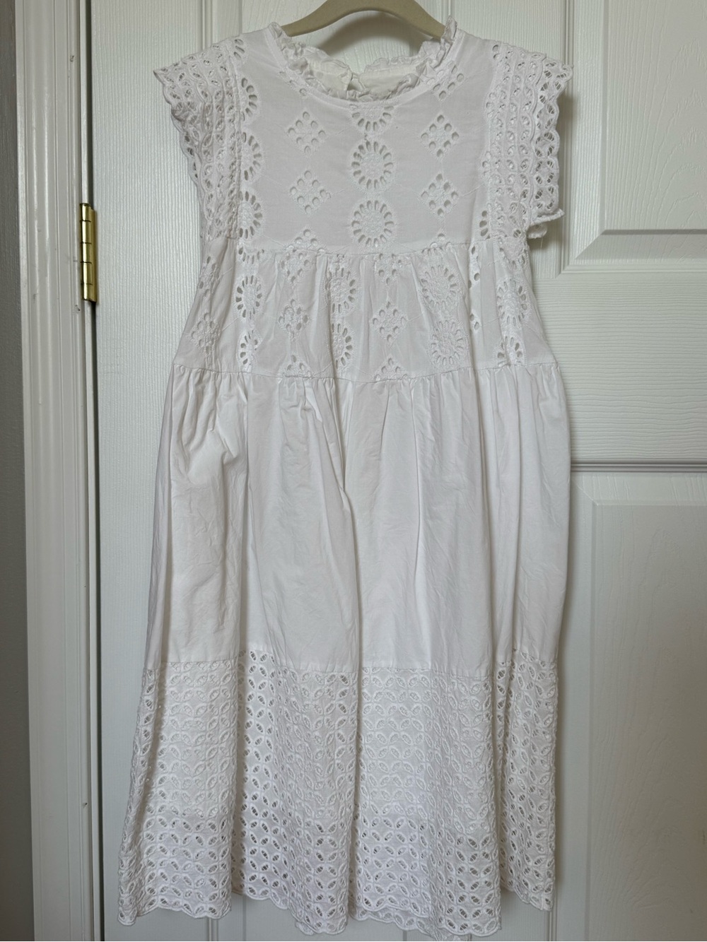Girls' White Eyelet Cotton Dress - Classic Summer Style